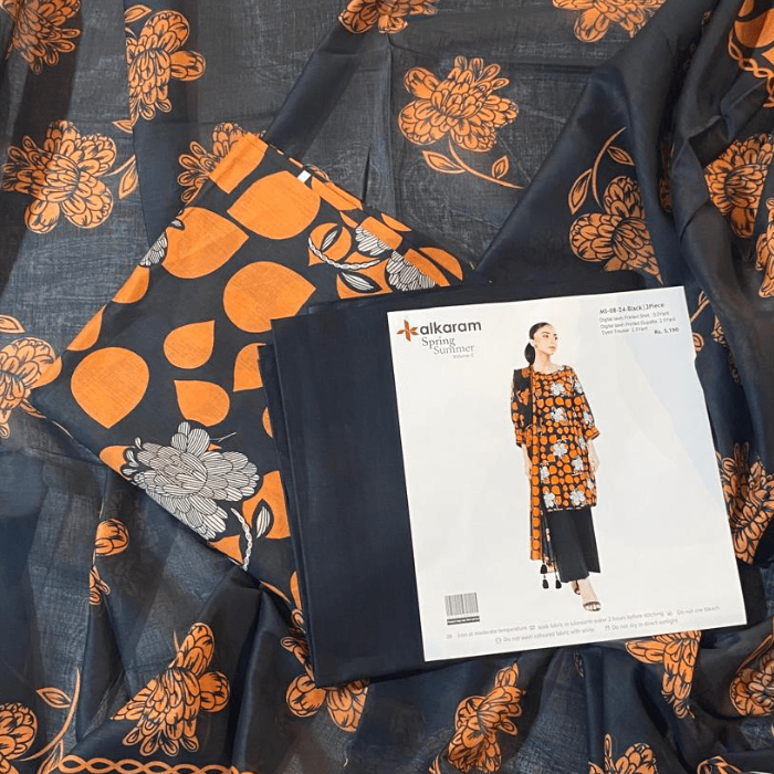 3pc unstitche alkaram d digital lawn printed shirt 3.0 yard digital printed 2.5 yard dupatta and dyed trouser 2.5 yard