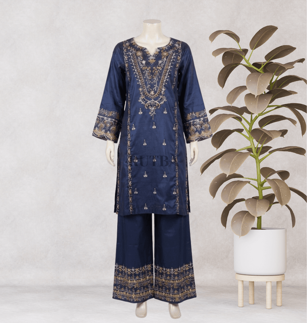 blue burn embroidered 2pc stitched