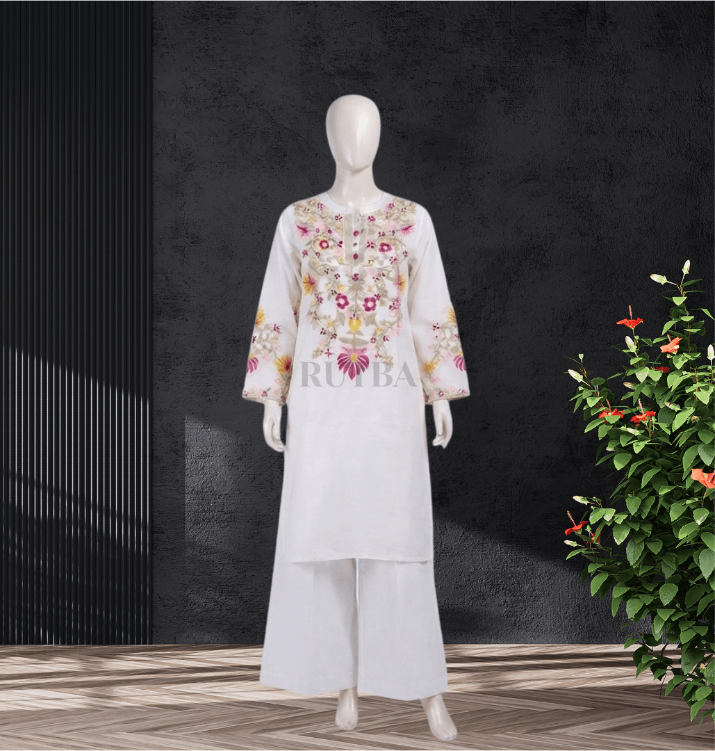 elegant white emb 2pc 