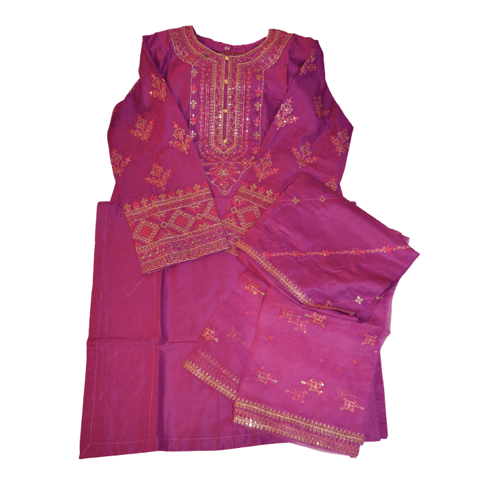 tea pink emb 3pc stitched